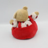 Doudou ours beige blanc rouge cerise NOUKIE'S