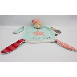 Doudou plat ours bleu rouge blanc vert étoile Bliss KALOO
