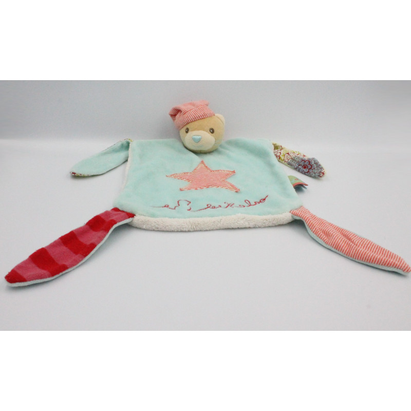 Doudou plat ours bleu rouge blanc vert étoile Bliss KALOO