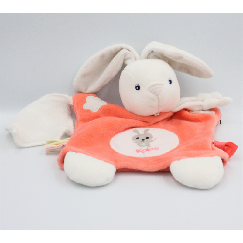 Doudou marionnette lapin orange blanc mouchoir KALOO