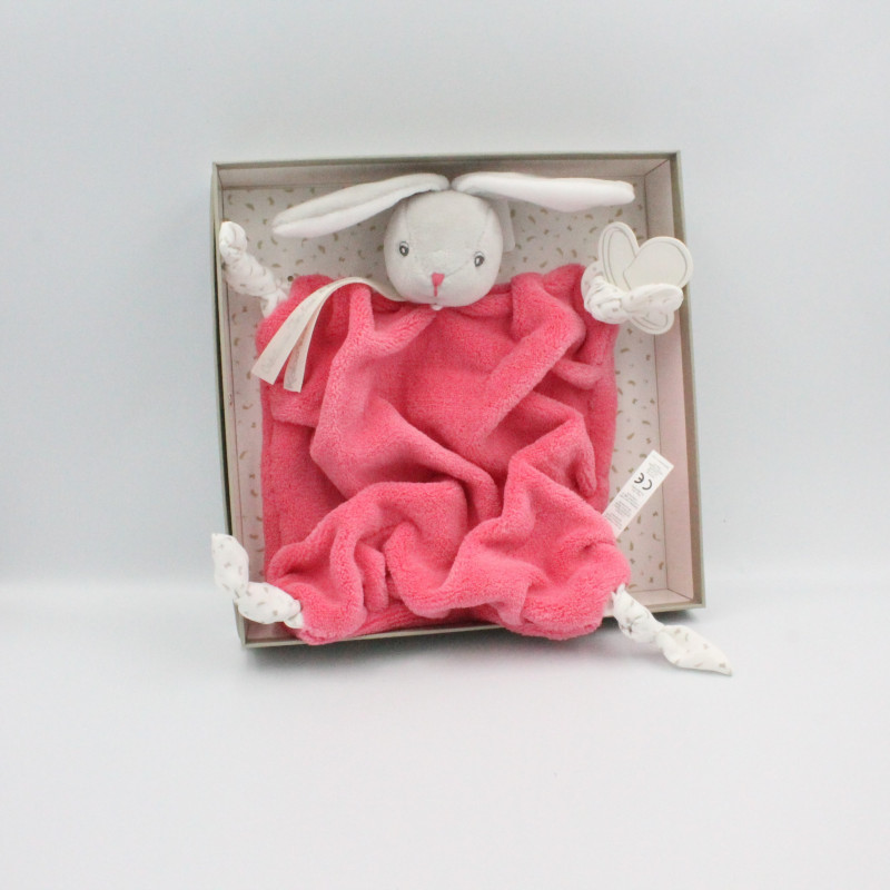 Doudou plat lapin plume gris rose framboise Lapinou KALOO NEUF