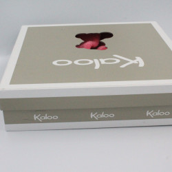 Doudou plat lapin plume gris rose framboise Lapinou KALOO 