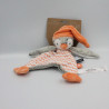 Doudou plat pingouin gris blanc orange TAO TAPE A L'OEIL