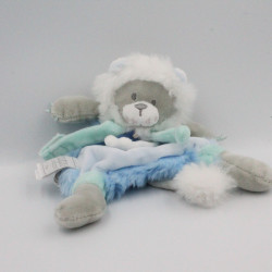 Doudou et Compagnie plat lion bleu gris blanc attache tétine