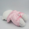 Ancien doudou peluche ours blanc rose satin FISHER PRICE 1992