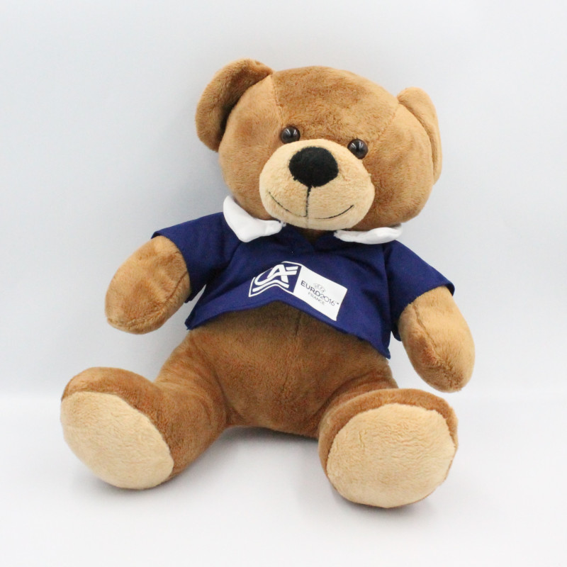 Doudou peluche ours marron polo bleu Euro 2016 CA CREDIT AGRICOLE