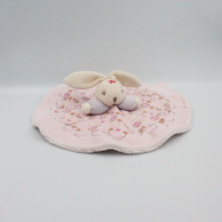 Doudou plat rond lapin rose mauve fleurs KALOO