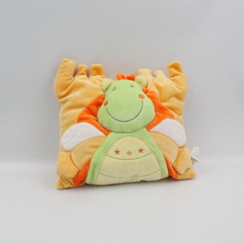 Doudou coussin dragon vert jaune orange NICOTOY