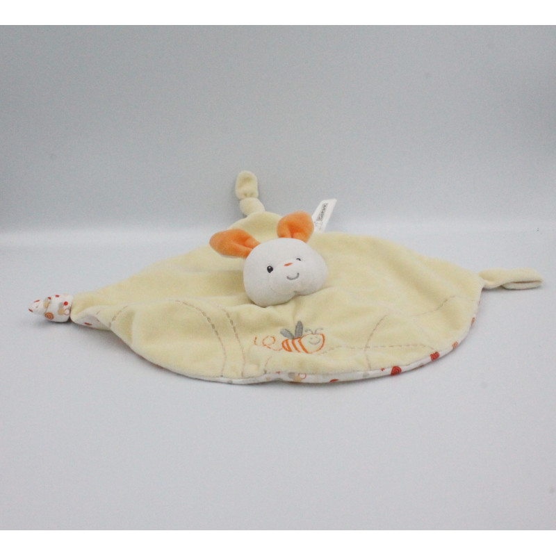Doudou plat lapin blanc écru orange abeille GIPSY