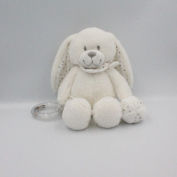 Doudou lapin blanc gris pois hochet balle POMMETTE