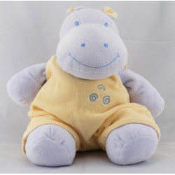 Doudou hippopotame mauve salopette jaune JOLLYBABY