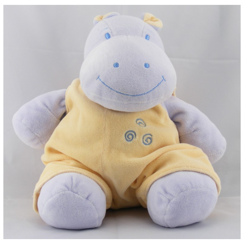 Doudou hippopotame mauve salopette jaune JOLLYBABY