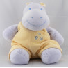 Doudou hippopotame mauve salopette jaune JOLLYBABY