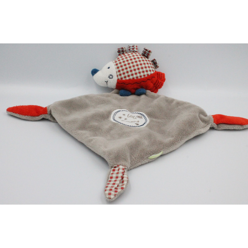 Doudou plat hérisson rouge gris bleu Little dreams PREMAMAN