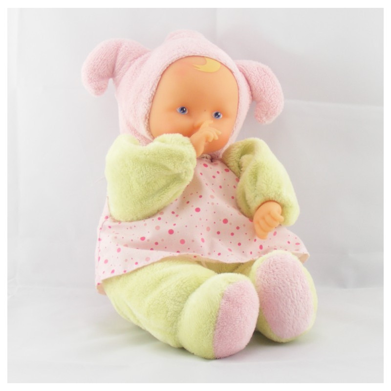 Doudou poupée bébé Baby pouce vert pois rose COROLLE