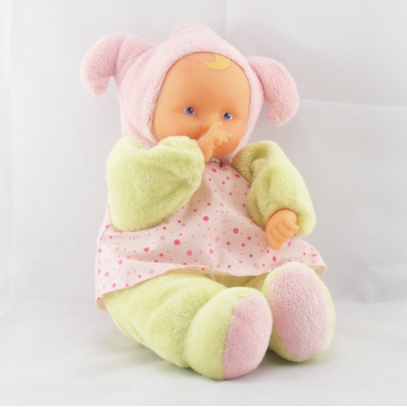 Doudou poupée bébé Baby pouce vert pois rose COROLLE