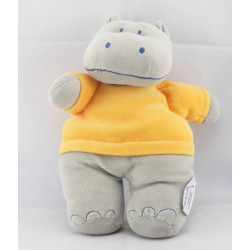 Doudou plat hippopotame gris orange INFLUX