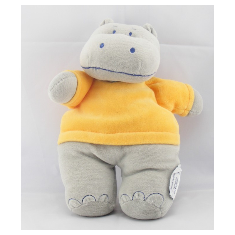 Doudou plat hippopotame gris orange INFLUX