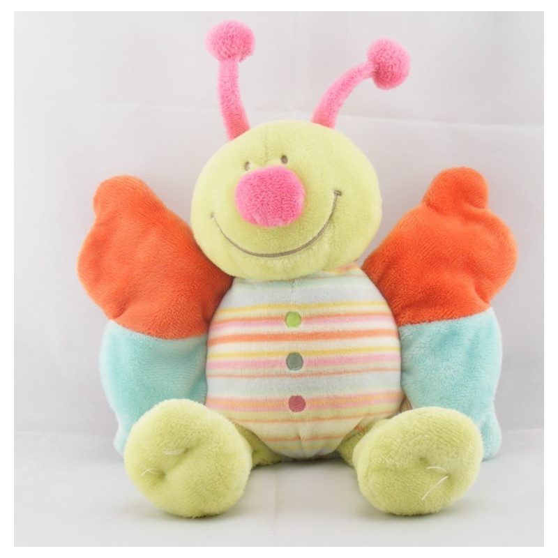 Doudou papillon vert ailes bleu orange NOUKIE'S