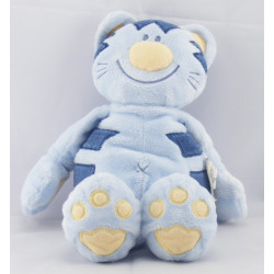 Doudou plat marionnette Pattou chat bleu avec poisson NATTOU