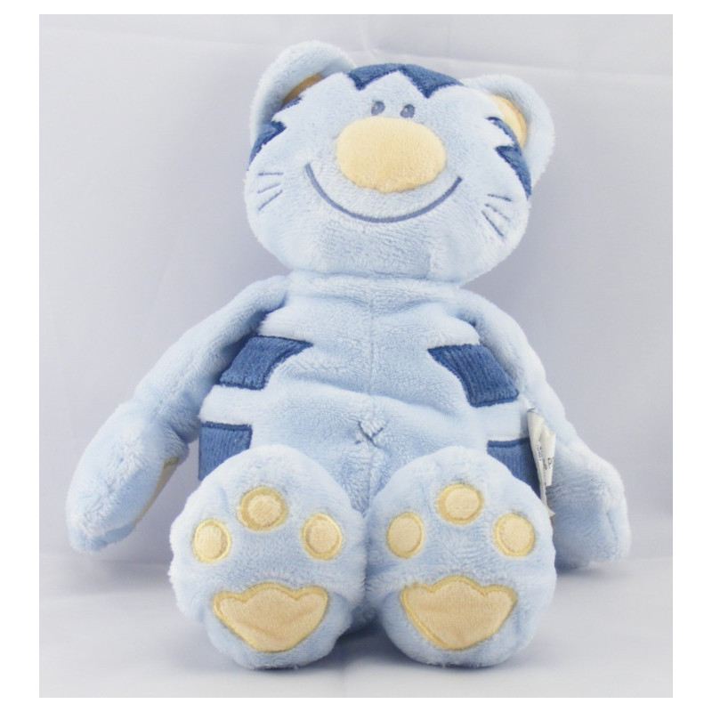 Doudou plat marionnette Pattou chat bleu avec poisson NATTOU