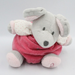 Doudou boule souris grise rose coeurs OBAIBI