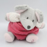 Doudou boule souris grise rose coeurs OBAIBI