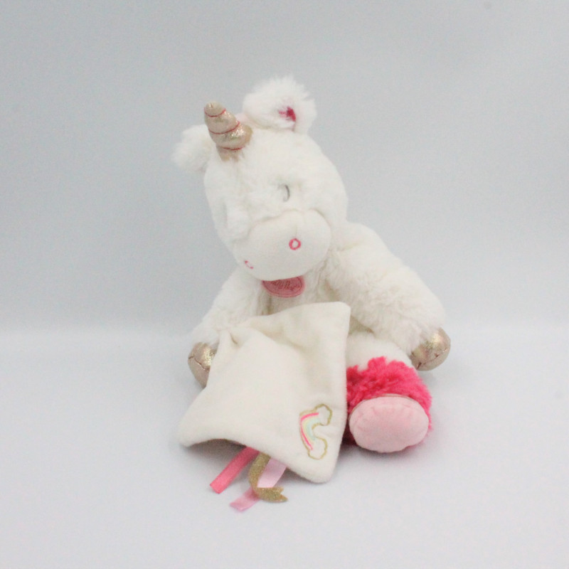 Doudou licorne blanche rose doré avec mouchoir BABY NAT