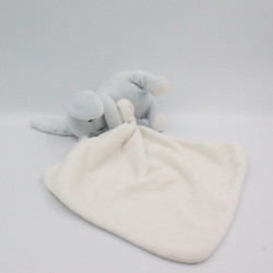 Doudou lapin bleu mouchoir blanc JACADI