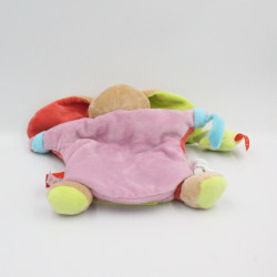 Doudou et compagnie marionnette lapin Zigzag beige rouge vert bleu rose