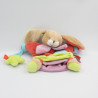Doudou et compagnie marionnette lapin Zigzag beige rouge vert bleu rose