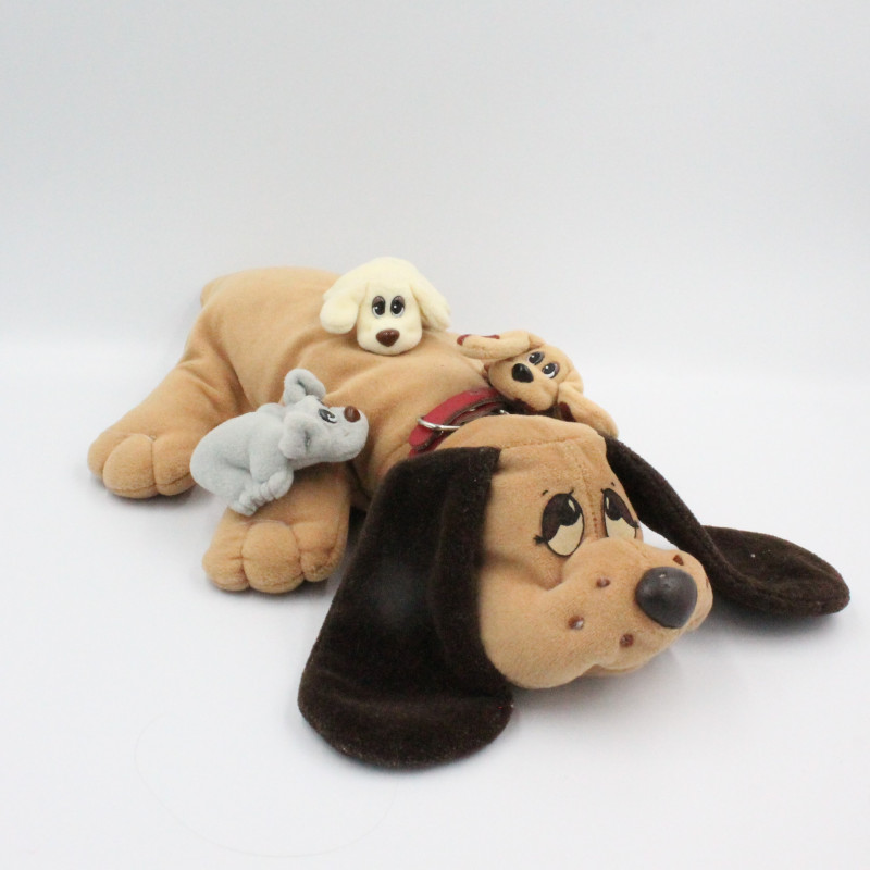 Peluche chien beige marron Pitou avec bébés VULLI