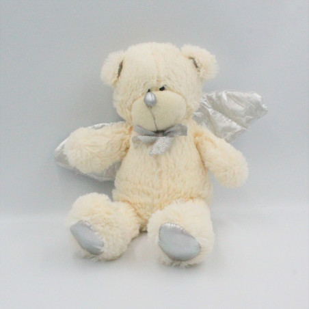 Doudou peluche ours ange blanc argent ailes TOWER TOYS