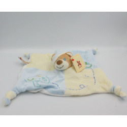 Doudou plat ours blanc bleu pommes NICOTOY