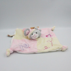 Doudou plat souris rose blanc pommes NICOTOY