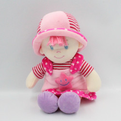 Doudou poupée rose mauve rayé pois étoile GMBH