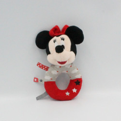 Doudou hochet Minnie rouge gris DISNEY