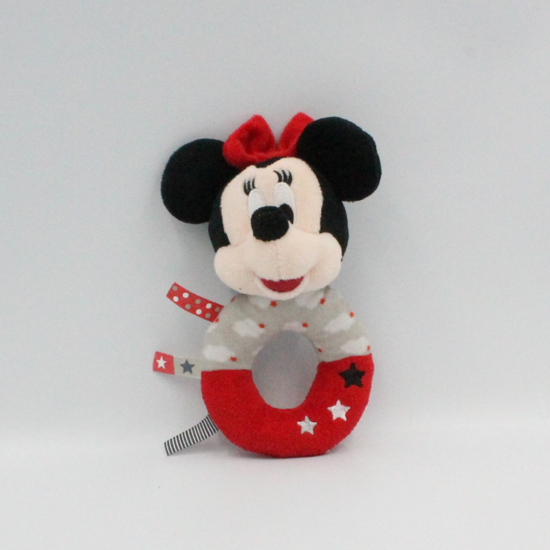 Doudou hochet Minnie rouge gris DISNEY