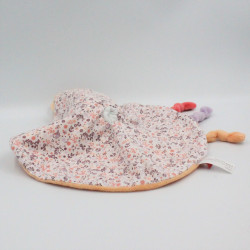 Doudou plat rond lapin orange imprimé fleurs TEX BABY