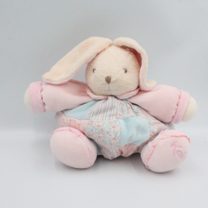 Doudou Lapin rose bleu fleurs patchworks Liliblue KALOO