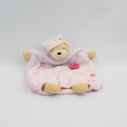 Doudou marionnette ours mauve rose fleurs Lilirose KALOO