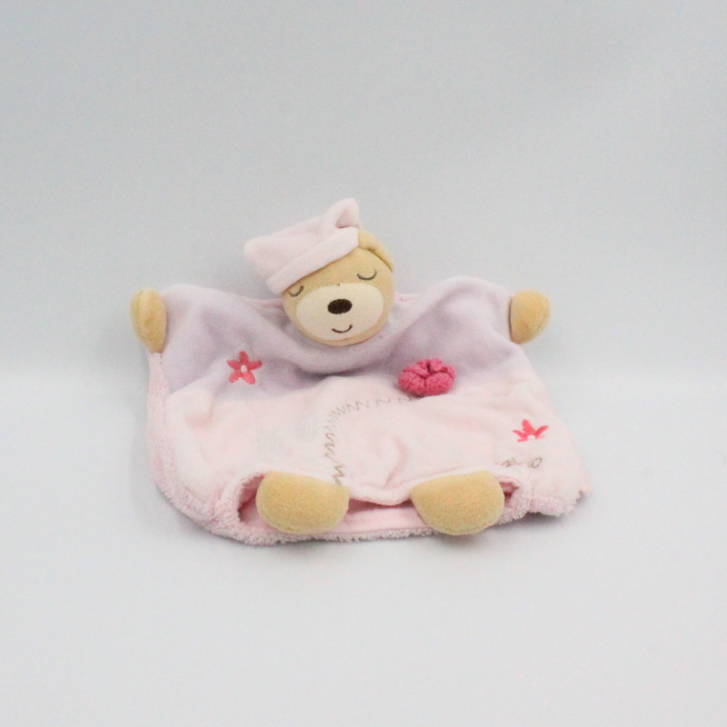 Doudou marionnette ours mauve rose fleurs Lilirose KALOO