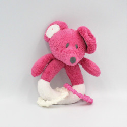 Doudou hochet souris rose blanc étoiles OBAIBI