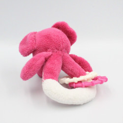 Doudou hochet souris rose blanc étoiles OBAIBI