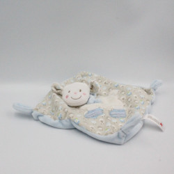 Doudou plat mouton blanc beige bleu laine NICOTOY