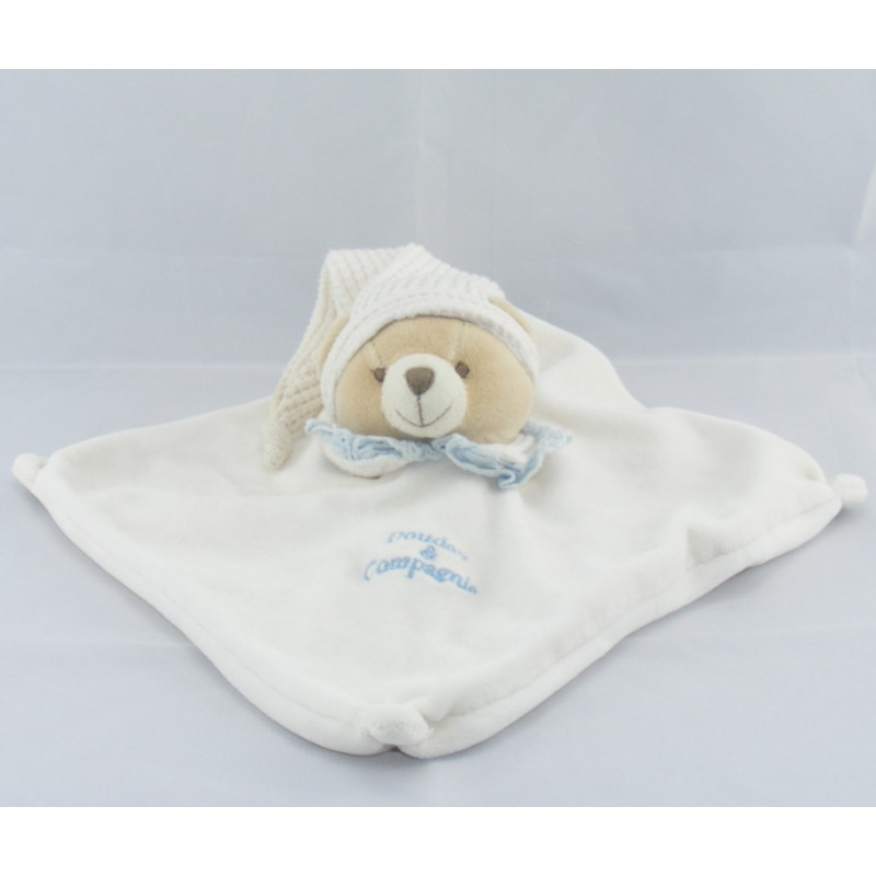 Doudou et compagnie plat ours blanc bonnet col bleu 