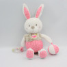 Doudou lapin blanc rose beige pois oiseau hochet balle MOTS D'ENFANTS