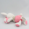 Doudou lapin blanc rose beige pois oiseau hochet balle MOTS D'ENFANTS