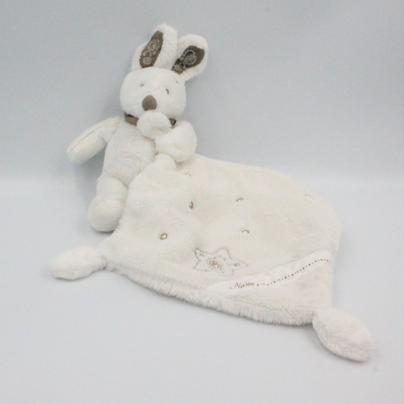 Doudou plat lapin blanc foulard gris mouchoir SIMBA TOYS NICOTOY
