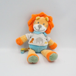 Doudou lion orange bleu gris TEX